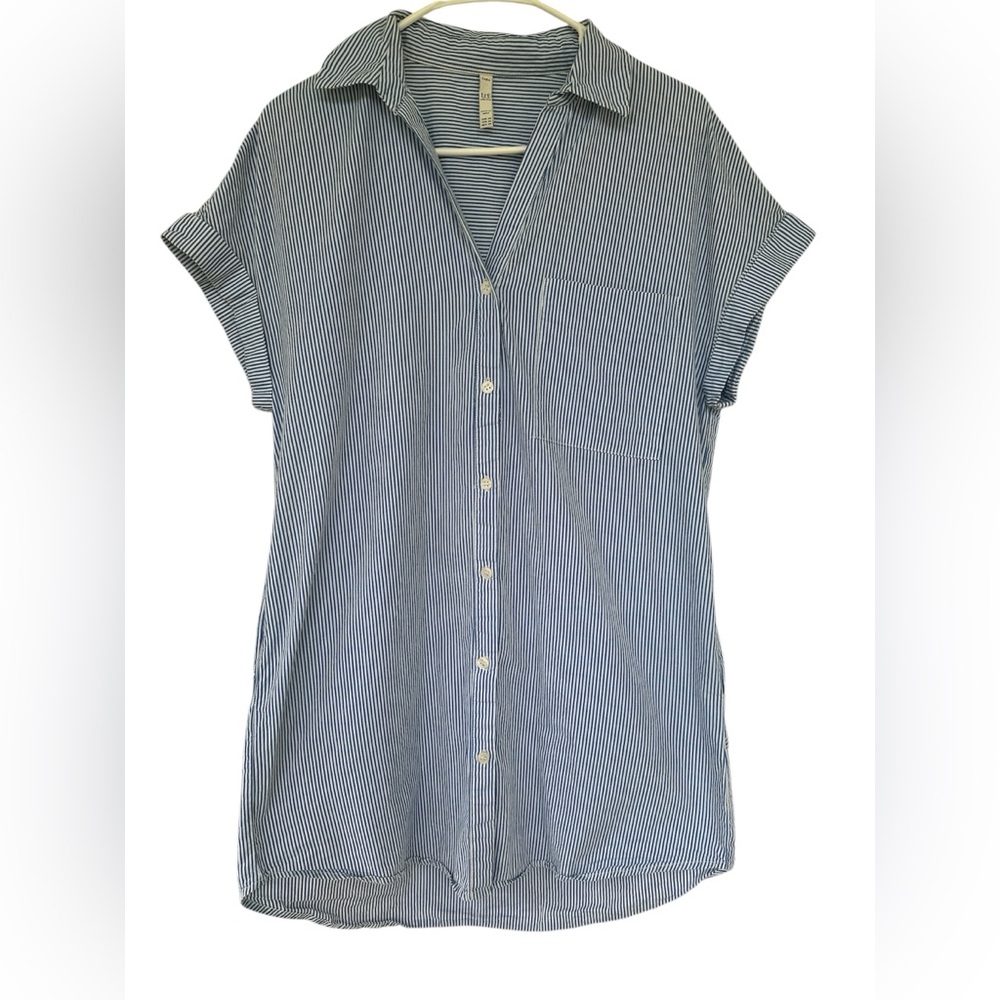 Zara Blue and White Striped Mini Shirt Dress